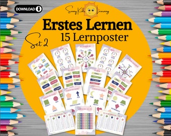15 Lernposter, Frühförderung Lernen digital, pädagogische Poster Kita Schule Vorschule Kindergarten, Lernposter digitaler Download, druckbar