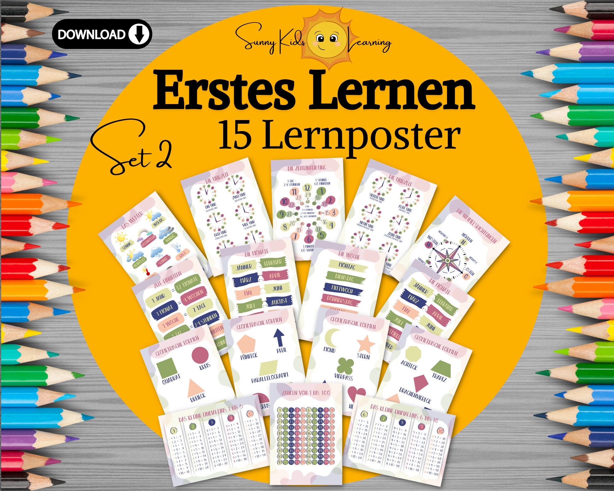 15 Lernposter, Frühförderung Lernen Digital, Pädagogische Poster Kita