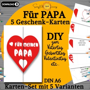 Vatertag Karte druckbar, Geburtstagsgeschenk Papa diy, Geschenkkarte Papa, Bastelvorlage Vatertag, Klappkarte Herz DIY Valentinstag Papa PDF