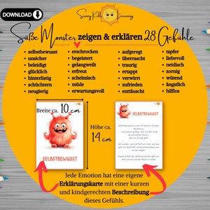 Gefühlskarten Kinder, Emotionen deutsch, Emotionskarten Kind druckbar, Gefühle erklären, Montessori Lernkarten, Vorschule digitaler Download image 3