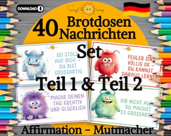 Brotdosen Nachrichten, Affirmation Kinder, Motivation lunchbox, druckbare Mutmach Karten deutsch, Achtsamkeit Jausenbox Vorschule Schule pdf