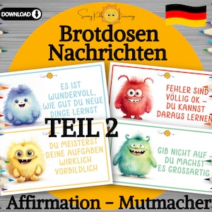 Brotdosen Nachrichten, Affirmation Kinder, Motivation lunchbox, druckbare Mutmach Karten deutsch, Achtsamkeit Jausenbox Vorschule Schule pdf