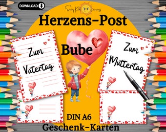 Herzen Post, Muttertag Briefpapier für Kinder druckbar, Vatertag Karte diy, Gutscheine Geburtstag DIY, Muttertag basteln, Vorlage Herz Brief