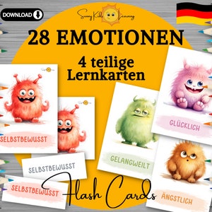 Emotionskarten Kinder, Emotionen deutsch, Gefühlskarten Kinder druckbar, druckbare Montessori Lernkarten, Vorschulkarten digitaler Download