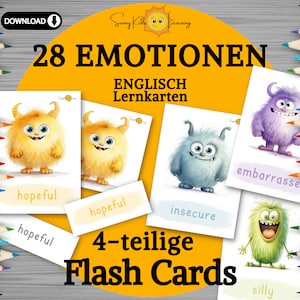 Emotionskarten Kinder, Emotionen englisch, Gefühlskarten Kinder druckbar, Montessori Lernkarten, emotion flashcards kids, digitaler Download