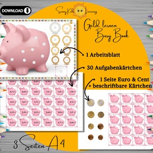 Geld zählen lernen, Spielgeld digital, Euro Lernspiel deutsch, Montessori Frühförderung Kinder Vorschule Kindergarten, Euro Busy book sparen zdjęcie 2