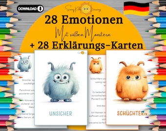 Gefühlskarten Kinder, Emotionen deutsch, Emotionskarten Kind druckbar, Gefühle erklären, Montessori Lernkarten, Vorschule digitaler Download
