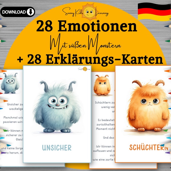 Gefühlskarten Kinder, Emotionen deutsch, Emotionskarten Kind druckbar, Gefühle erklären, Montessori Lernkarten, Vorschule digitaler Download