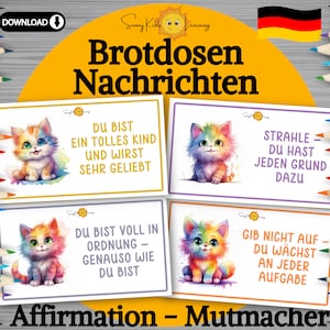 Brotdosen Nachrichten, Affirmation Kinder, Motivation lunchbox, druckbare Mutmach Karten deutsch, Achtsamkeit Jausenbox Vorschule Schule pdf
