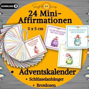 Cartes d'affirmation pour les enfants, Calendrier de l'Avent imprimable, cartes de motivation pour les enfants, Avent, cartes monstre encourageantes, école maternelle de pleine conscience PDF