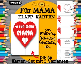 Muttertag Karte druckbar, Geburtstagsgeschenk Mama diy, Geschenkkarte Mama, Bastelvorlage Muttertag, Klappkarte Herz DIY Valentinstag Mutter