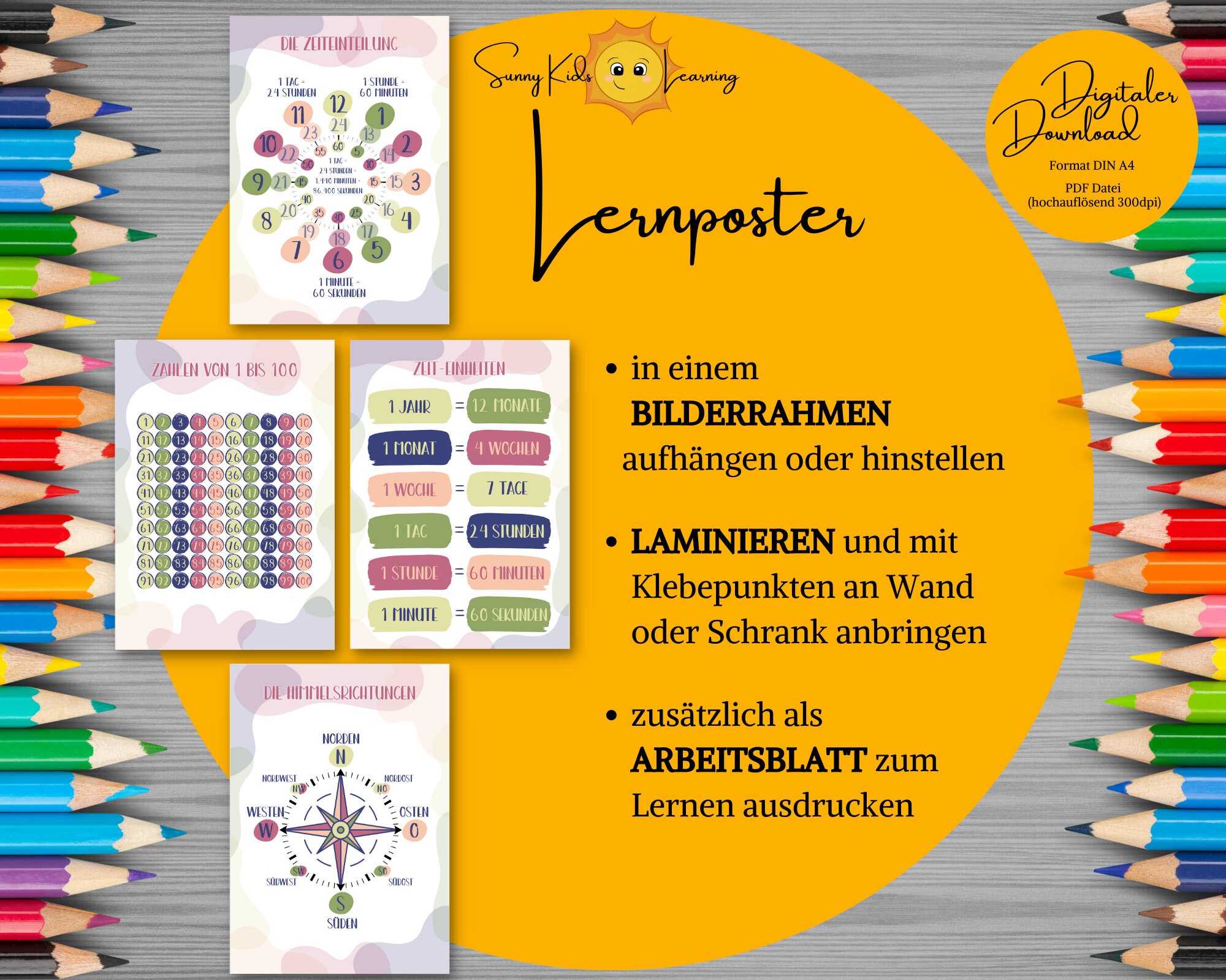15 Lernposter, Frühförderung Lernen Digital, Pädagogische Poster Kita