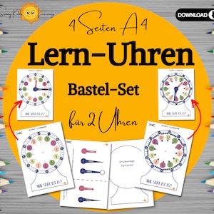 Lern Uhren Set nach Montessori, Lernuhr DIY digitaler Download, Zeit lernen Lernhilfe Uhrzeit, Bastelset Uhr Kinder, Lernspiel Uhr Vorschule