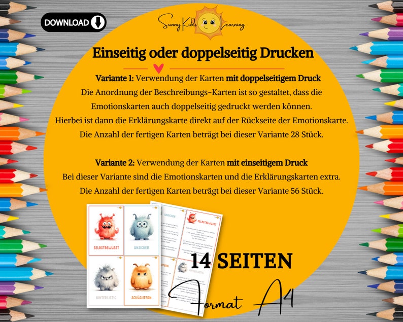 Gefühlskarten Kinder, Emotionen deutsch, Emotionskarten Kind druckbar, Gefühle erklären, Montessori Lernkarten, Vorschule digitaler Download zdjęcie 4