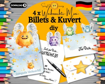 Weihnachtskarten diy Kinder, Weihnachtsbillet digitaler download, Weihnachtskarte mit Kuvert pdf, Engel-Weihnachtsbillet Kind, Weihnacht DIY