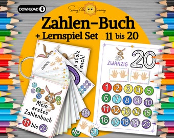 Zahlen lernen 10-20 Buch, Legespiel Lernspiel Übungsblätter Frühförderung digitaler download, Zahlen tracing Schule Vorschule Kindergarten