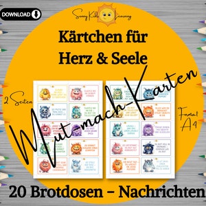 May include: A set of 20 colorful monster-themed cards with encouraging messages for kids. The cards are printed on A4 paper and are perfect for adding a little cheer to lunchboxes or backpacks.
