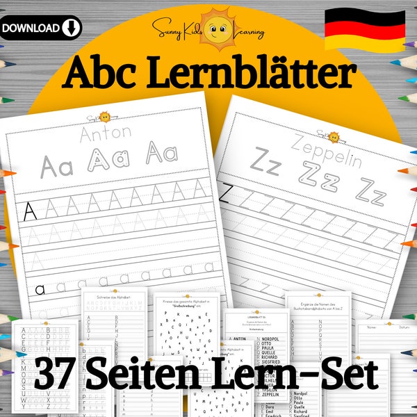 ABC lernen minimalistisch, 37 Alphabet Lernblätter diy, schreiben Frühförderung digitaler download, Kita Vorschule Kindergarten Schule pdf