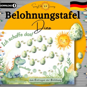 Belohnungstafel Kinder, Belohnungsplan deutsch, Ich schaffe das! Dino für Jungen, druckbares Belohnungsposter Buben, Belohnungssystem Kinder
