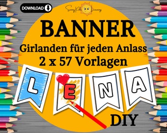 Banner diy, minimalistische Buchstaben zum Ausdrucken, Girlande ABC, Banner universal alle Anlässe, Kinder Banner Kiga Vorschule Schule pdf