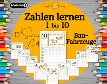 Zahlen lernen 1 bis 10, Übungsblätter Zahlen digitaler download, Schwungübungen Kita, Arbeitsblätter Zahlen Schule Vorschule Kindergarten