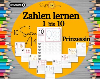 Zahlen lernen 1 bis 10, Übungsblätter Zahlen digitaler download, Schwungübungen Kita, Arbeitsblätter Zahlen Schule Vorschule Kindergarten