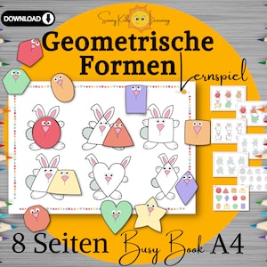 Geometrische Formen lernen, Übungsblätter Formen digitaler download, Arbeitsblätter Kind druckbar Formen Kita Schule Vorschule Kindergarten