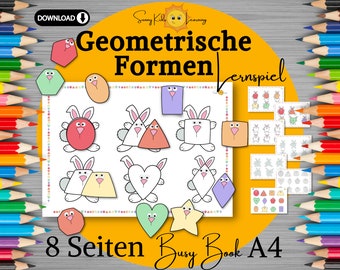 Geometrische Formen lernen, Übungsblätter Formen digitaler download, Arbeitsblätter Kind druckbar Formen Kita Schule Vorschule Kindergarten