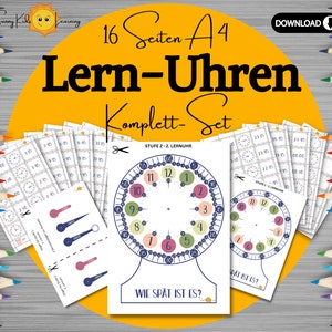 Kinder Lern Uhren Set, Lernuhr diy digitaler download, Uhr lernen kids, Lernhilfe Uhr , Bastelset Uhr Kinder, Lernspiel Uhr zum ausdrucken