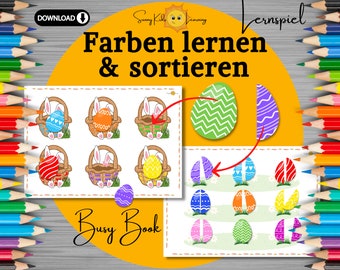 Farben lernen, busy book Kinder Lernspiel Übung Farbe Frühförderung digitaler download, Farben sortieren Kita Schule Vorschule Kindergarten
