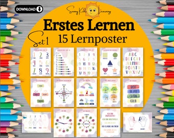 15 Lernposter, Frühförderung erstes Lernen digital, pädagogische Poster Kita Schule Vorschule Kindergarten, Lernposter digitaler Download