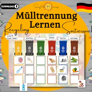 Mülltrennung lernen digitaler Download, Recycling für Kinder, Arbeitsblätter Vorschule Kindergarten, Busy book recycling deutsch, druckbar