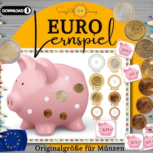 Geld zählen lernen, Spielgeld digital, Euro Lernspiel deutsch, Montessori Frühförderung Kinder Vorschule Kindergarten, Euro Busy book sparen zdjęcie 1