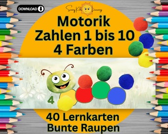 Feinmotorik Farben Zahlen Lernkarten Montessori, Karteikarten Motorik lernen Kinder, Knetmasse Vorlagen Vorschule, pdf digitaler download