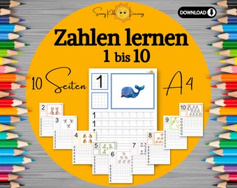 Zahlen lernen 1 bis 10, Übungsblätter Zahlen digitaler download, Schwungübungen Kita, Arbeitsblätter Zahlen Schule Vorschule Kindergarten