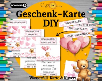 Glückwunschkarte diy, Valentinstag digitaler Download, Basteln mit Kindern pdf, gute Besserung Kinder diy, Freundschaftskarte zum Ausdrucken