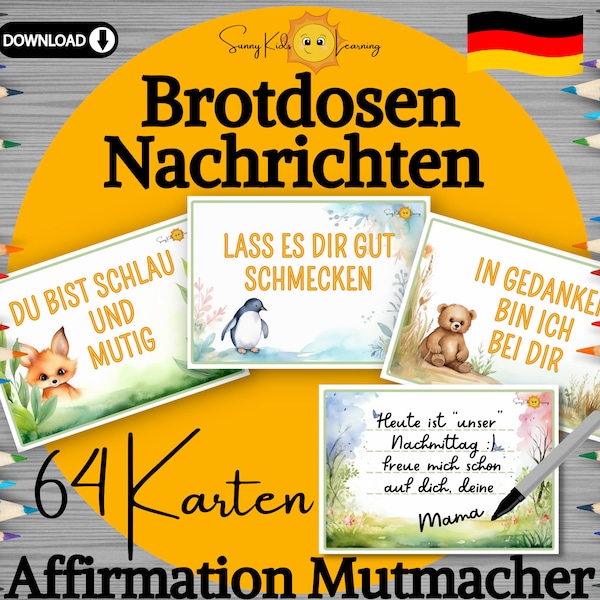 Brotdosen Nachrichten, Affirmation Kinder, deutsch, Motivation lunchbox, druckbare Mutmach Karten, Achtsamkeit Kindergarten Vorschule Schule