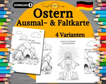 Ostern Geschenk Karte diy, Auferstehung Jesus, faltbare Karte christlich, Osterkarte basteln, Kinder Ausmalbilder, druckbare Ostergeschenke