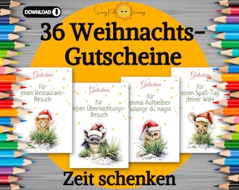 Gutscheine Weihnachten, Gutscheinkarten diy, Adventskalender digitaler download, last minute Weihnachtsgeschenke druckbar, Geschenkgutschein