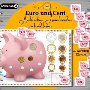 Geld zählen lernen, Spielgeld digital, Euro Lernspiel deutsch, Montessori Frühförderung Kinder Vorschule Kindergarten, Euro Busy book sparen zdjęcie 3
