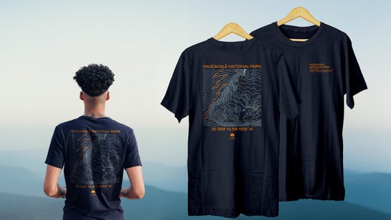 Haleakala National Park Topographic Map Shirt, Maui Hawaii Volcano Tee, Hiking Adventure Apparel, Unisex National Parks Gift T-Shirt