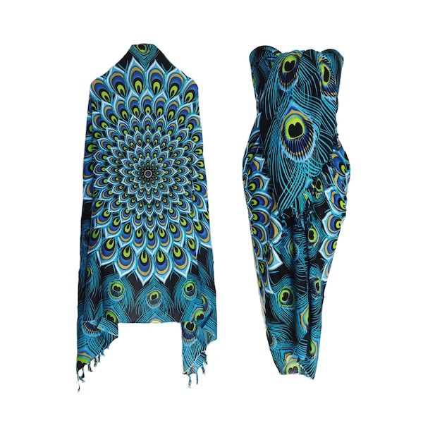 Sarong Beach Wraps from Bali - Peacock & Winged Creatures