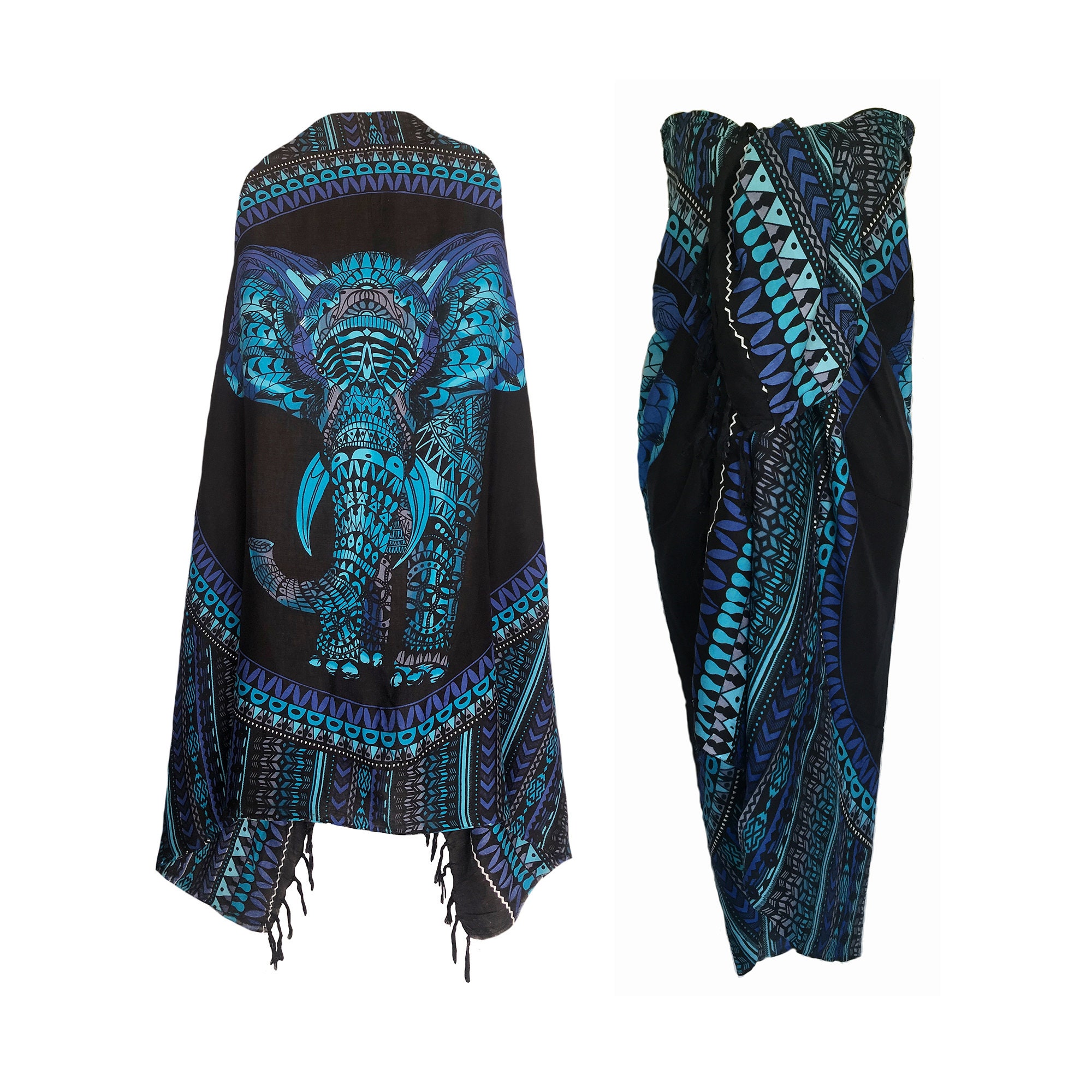Pareo Bali Gecko In Viscosa, Blu, Made In Bali (150x95 Cm)