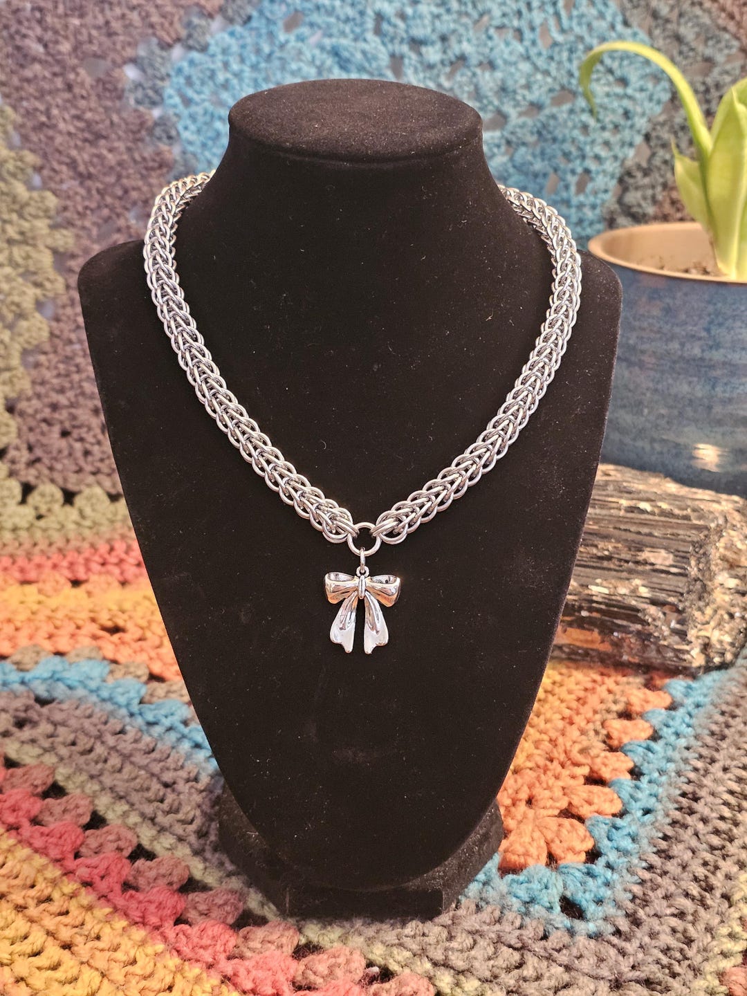 Chainmail Choker With Ribbon Bow Pendant - Etsy Canada
