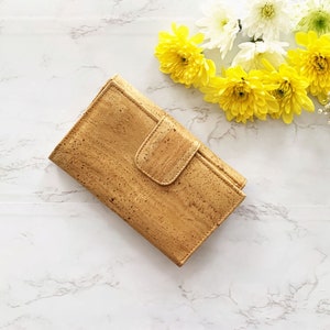 Monedero de mujer, billetera de viaje para mujer, monedero de embrague organizador, monedero triple, regalo de lujo ecológico, cuero vegano natural, regalo para ella