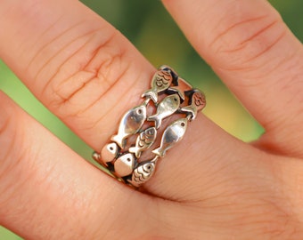 Fish Ring | Beach Rings for Men and Women, Sterling Silver, Beach Themed Jewelry, School of Fish