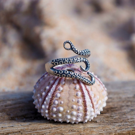 Octopus Tentacle Ring Beach Rings for Men and Women Sterling