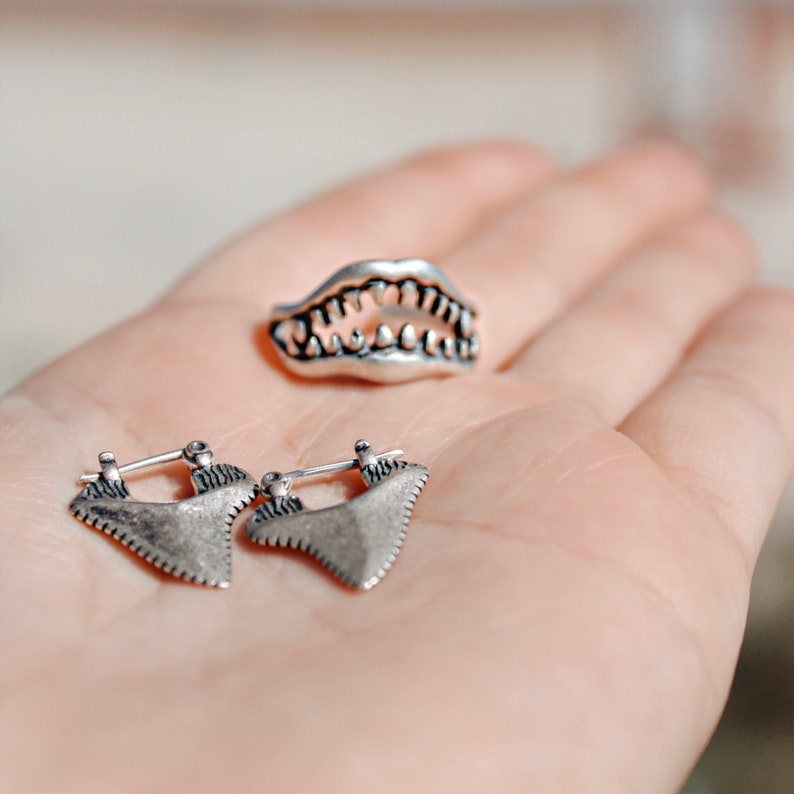 Shark Jaw Ring and Shark Tooth Earrings