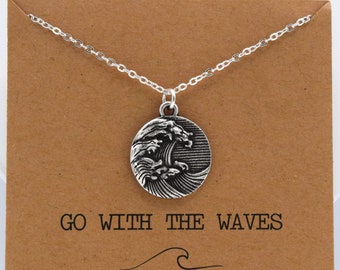 Round Waves Necklace | Go With The Waves, Beach Ocean Theme, Shark Jewelry for Men or Women , Beach Themed Jewelry