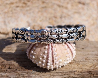 Fish Bracelet | Beach Bracelets for Women and Girls, Sterling Silver, Beach Themed Jewelry, School of Fish